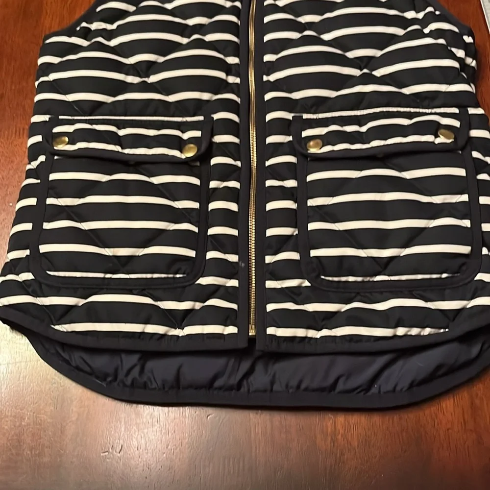 J Crew Striped Black and White Puffer Vest Size XS